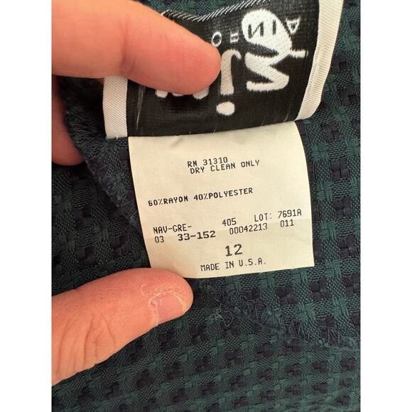 Miz California Green Navy Weave Plaid Vintage Career Dress Womens 12 Midi - Picture 11 of 14